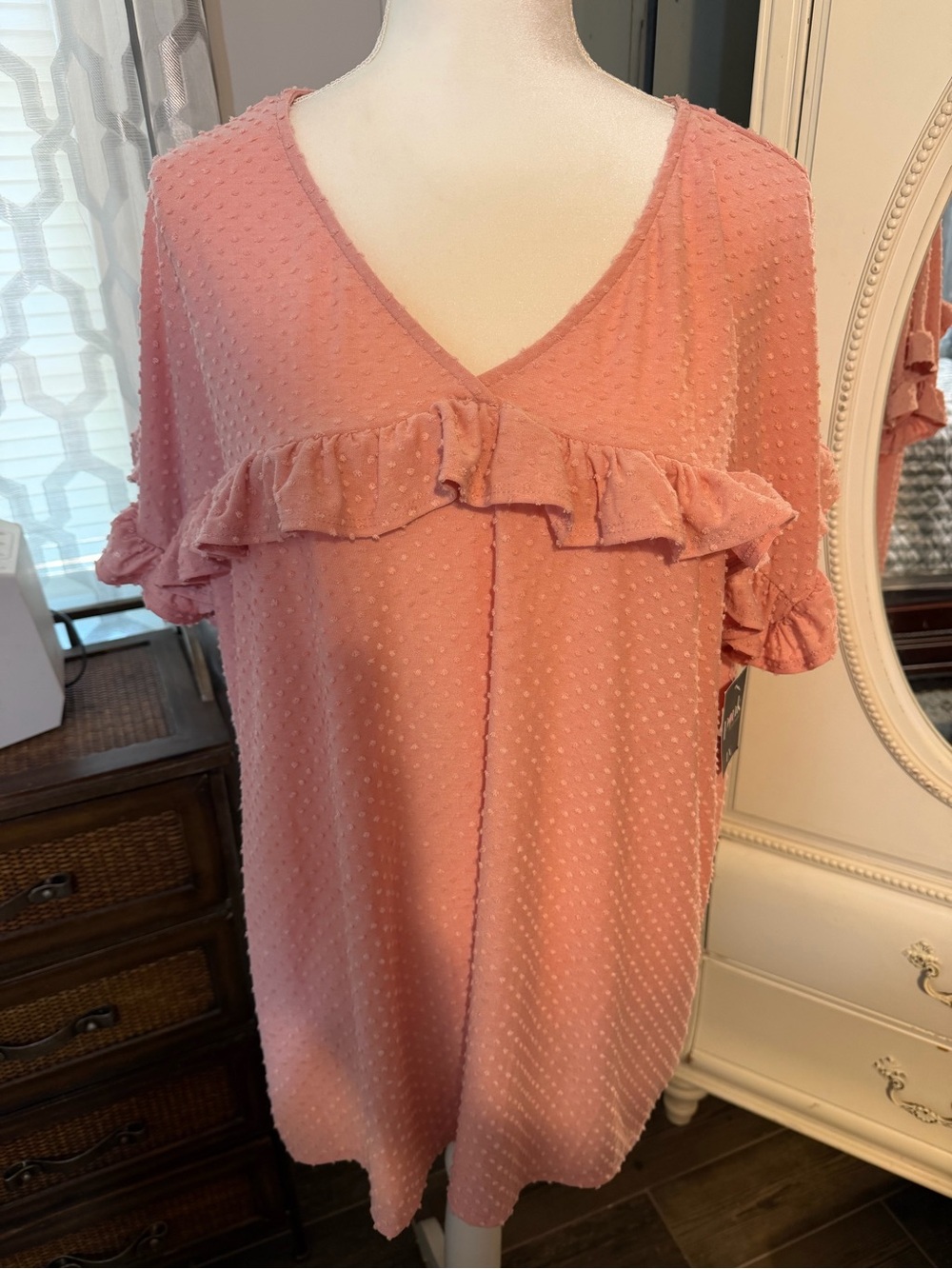 Women's Pink Ruffle V-Neck Dress